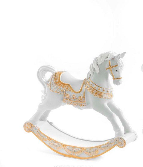 Cavallo a dondolo bianco e oro L18,8x4,8x20H
