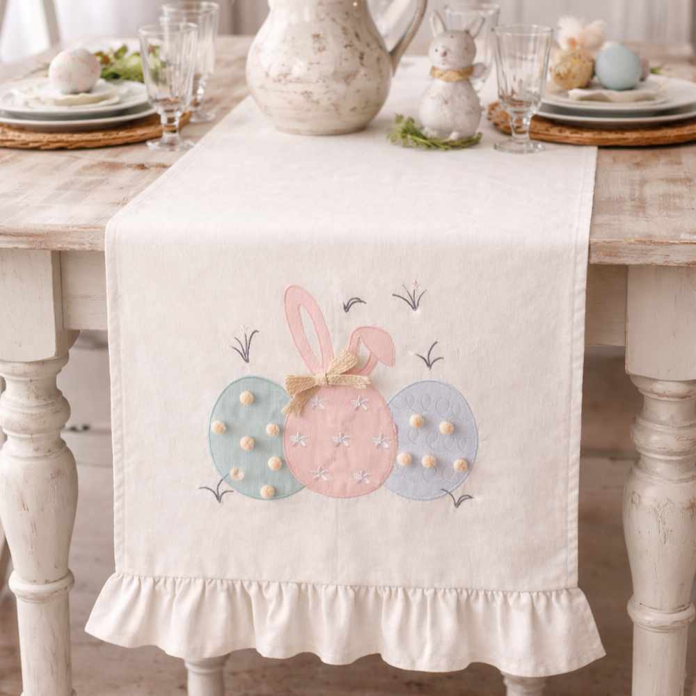 Runner con ricamo Pom Pom Panna 170x45 - Clodette