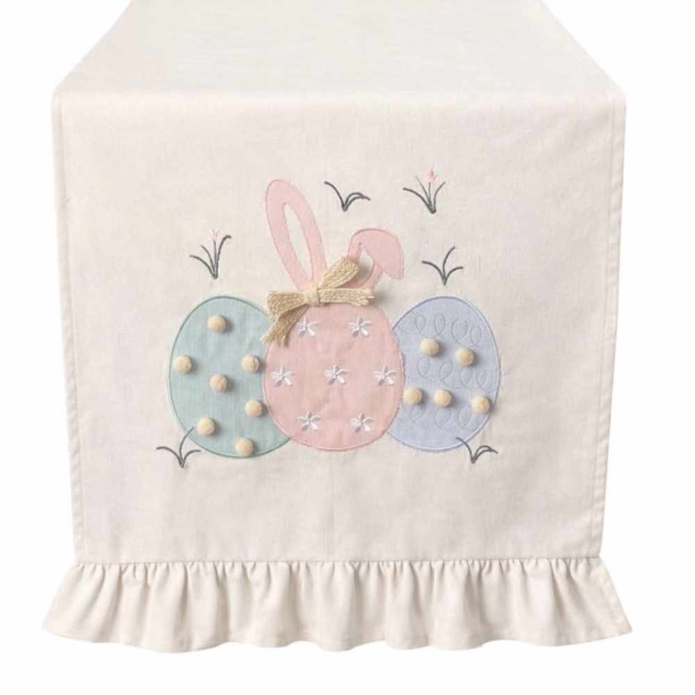 Runner con ricamo Pom Pom Panna 170x45 - Clodette