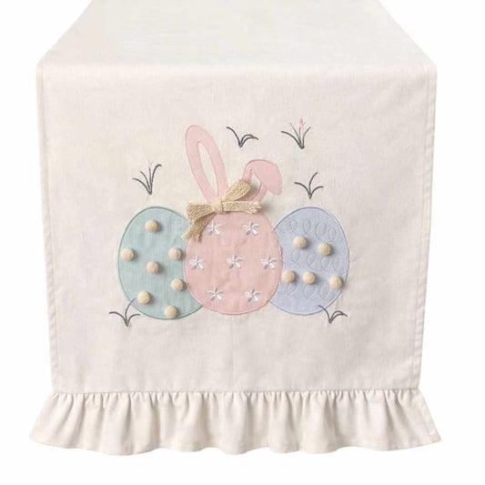 Runner con ricamo Pom Pom Panna 170x45 - Clodette