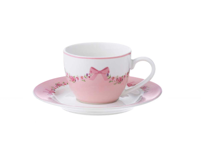 Set 6 tazzine caffè con decoro fiocco colore rosa - L'Arte di Nacchi